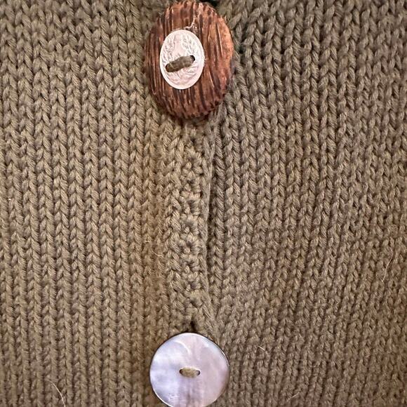 Pure Handknit Long Sleeve Cozy Cardigan Olive Green 1X With Eclectic Buttons - Picture 4 of 12